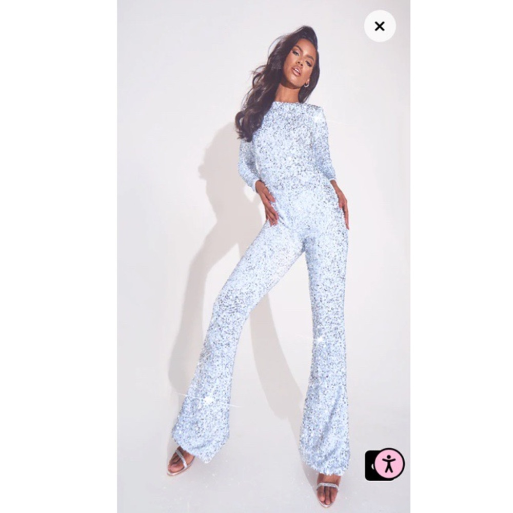 White & silver sequin jumpsuit PLT